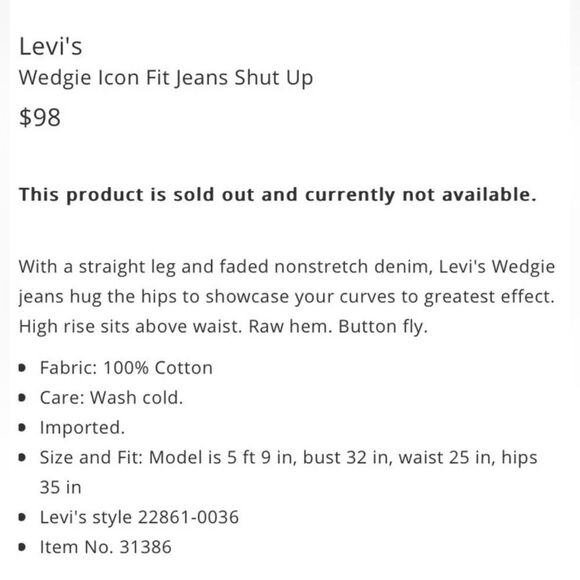 Levi's WEDGIE Premium High Rise Jeans Sz 26 - Picture 9 of 16